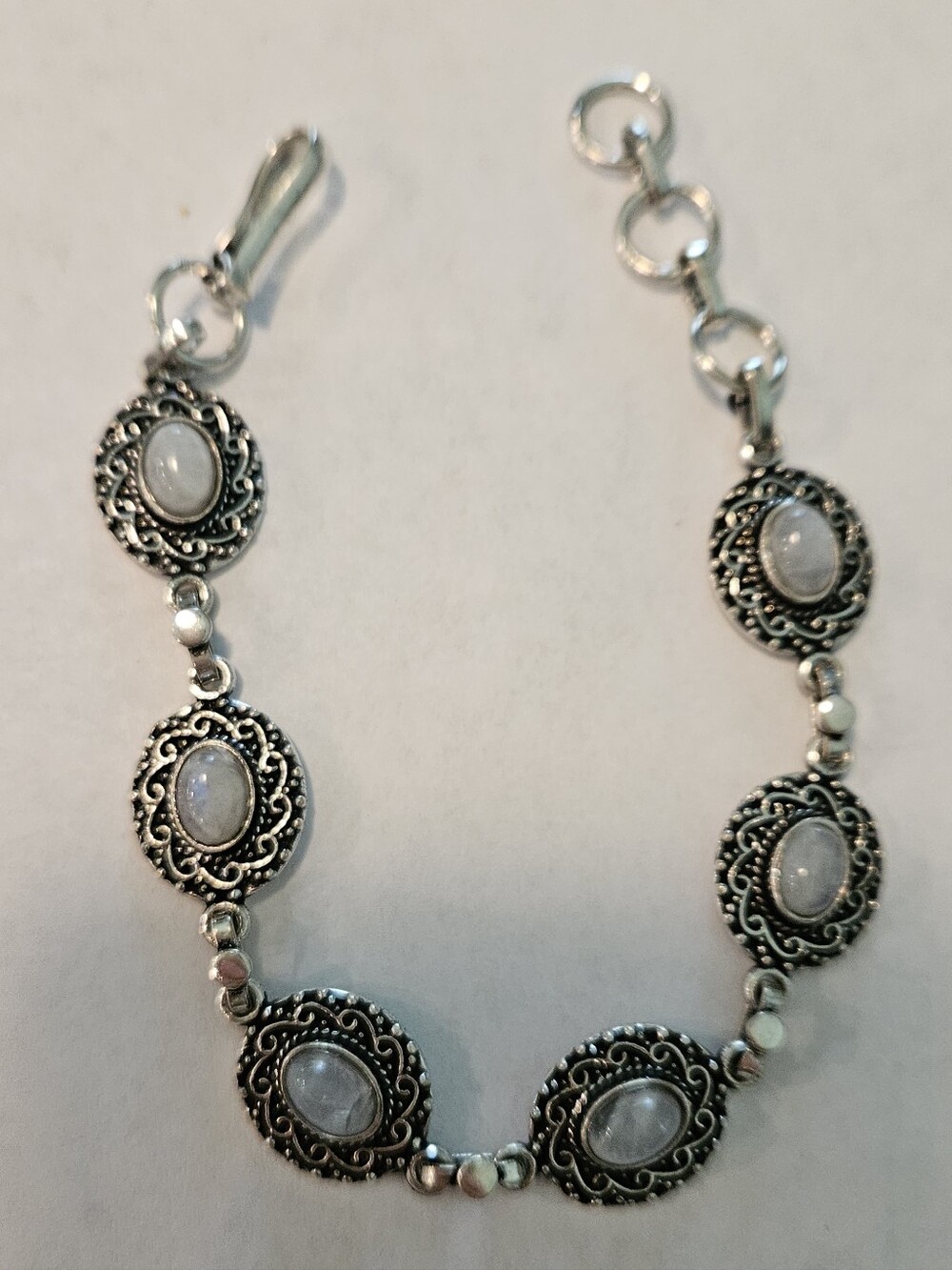 Moonstone Bracelet Silver Tone Adjustable Stone Cabochon 7 In To 8.25 In